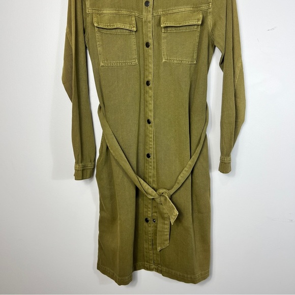 Kaffe Olive Green Belted Snap-Up Denim Shirt Dress women size Small - Picture 3 of 12